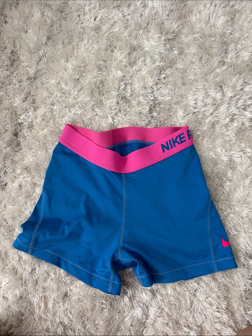 Nike Blue Bike Shorts with Pink Waistband